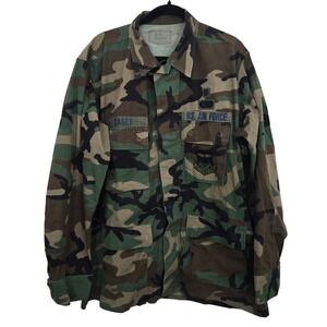 Vintage US Air Force BDU Shirt Woodland Camo 460th Space Wing‎ Large Regular 90s